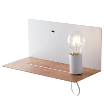 APPLIQUE FLASH BIANCA CON MENSOLA E USB 2A 1XE27 33X18X15CM