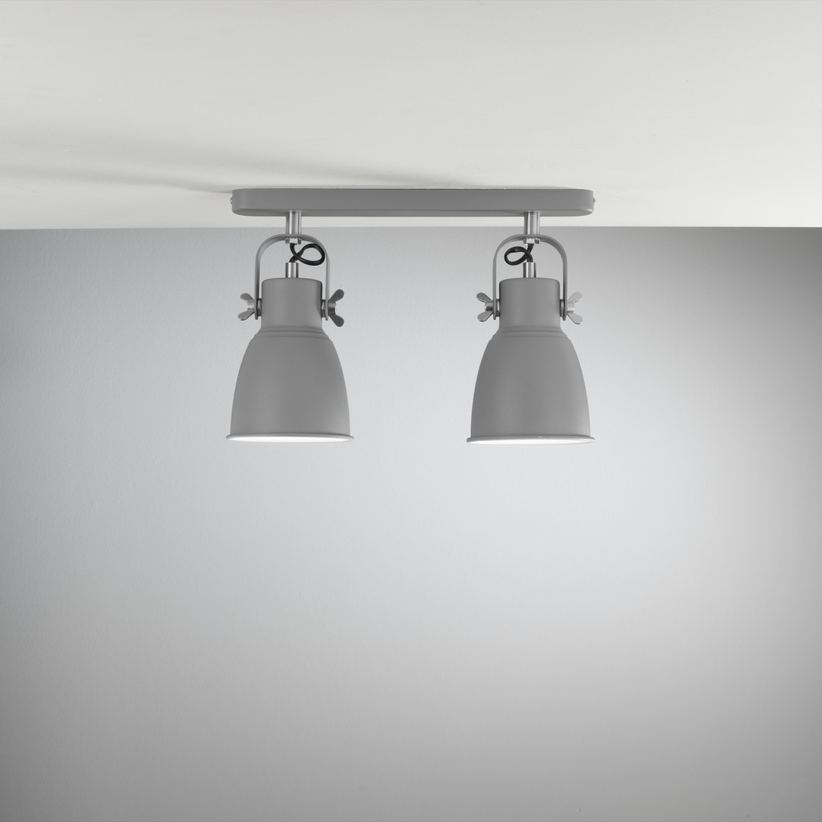 Plafonnier gris et nickel, 2 ampoules E27 | Mondialshop