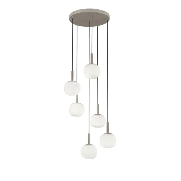ERIS Hängeleuchte, weiß und braun, sechs Leuchten, aus Aluminium und Glas, 6 x E14, 106 x 16 x 150 cm