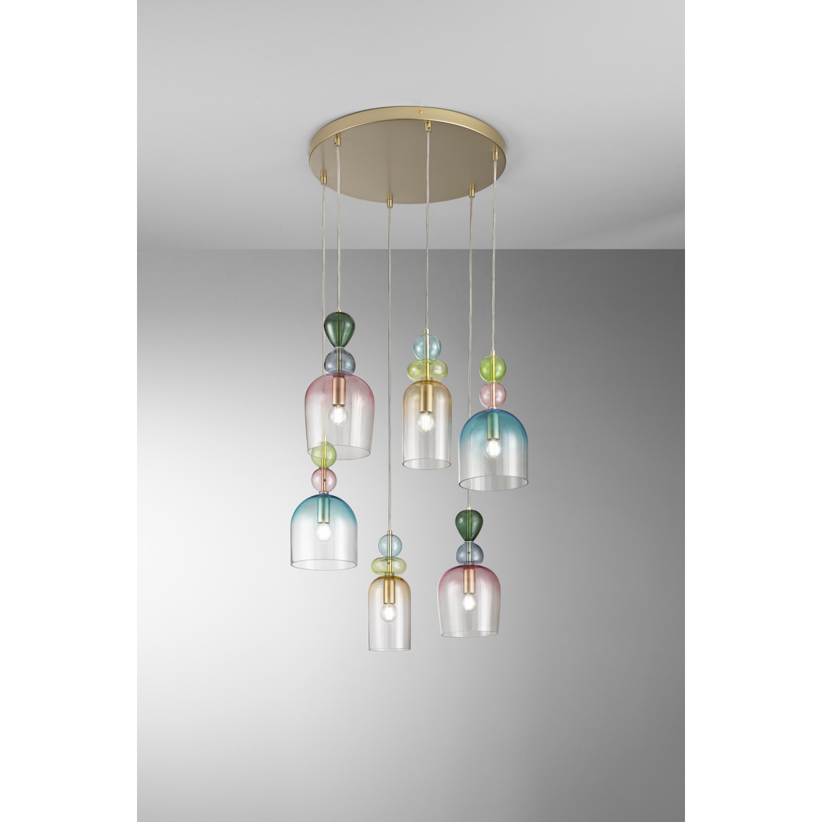 SUSPENSION GAUDI SIX PENDENTIFS EN VERRE 6XE14 57X185,5CM