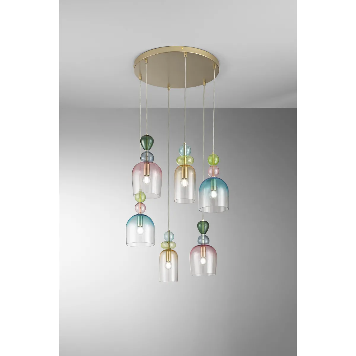 SUSPENSION GAUDI SIX PENDENTIFS EN VERRE 6XE14 57X185,5CM