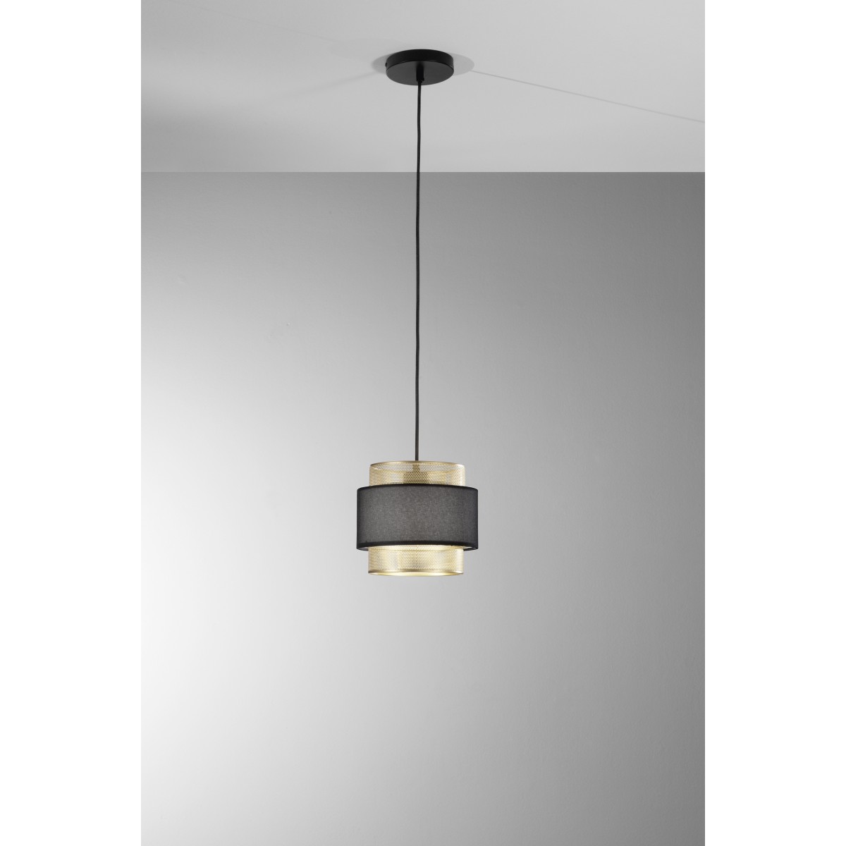 Suspension simple pour salon, métal doré et noir, 1XE27...