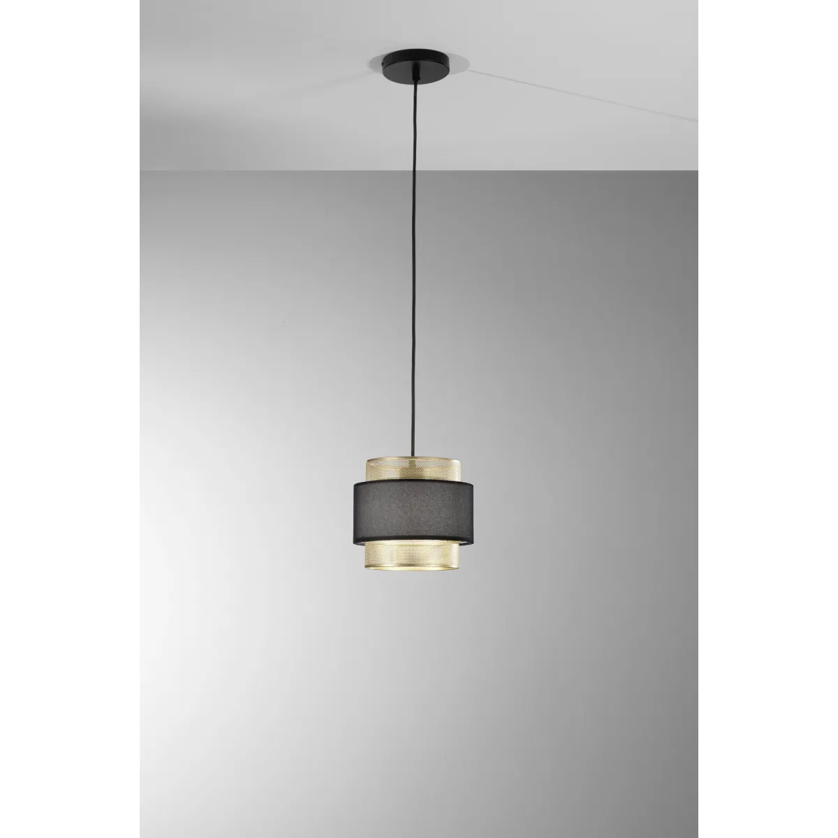 Suspension simple pour salon, métal doré et noir, 1XE27...