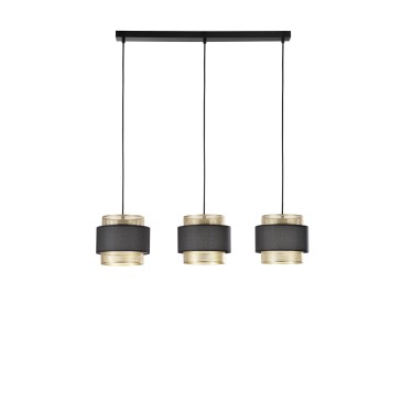 SOSPENSIONE LOUNGE TRE PENDENTI ORO E NERO IN METALLO 3XE27 85X21X200CM