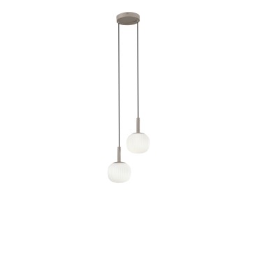 ERIS Hängeleuchte, weiß und braun, aus Aluminium und Glas, 2 x E14, 26 x 15 x 150 cm