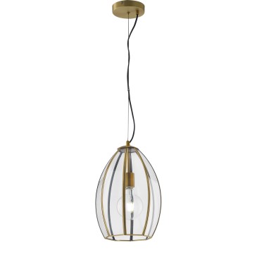 SOSPENSIONE CHESTER RASPARENTE/OTTONE 1XE27 23X23X130CM