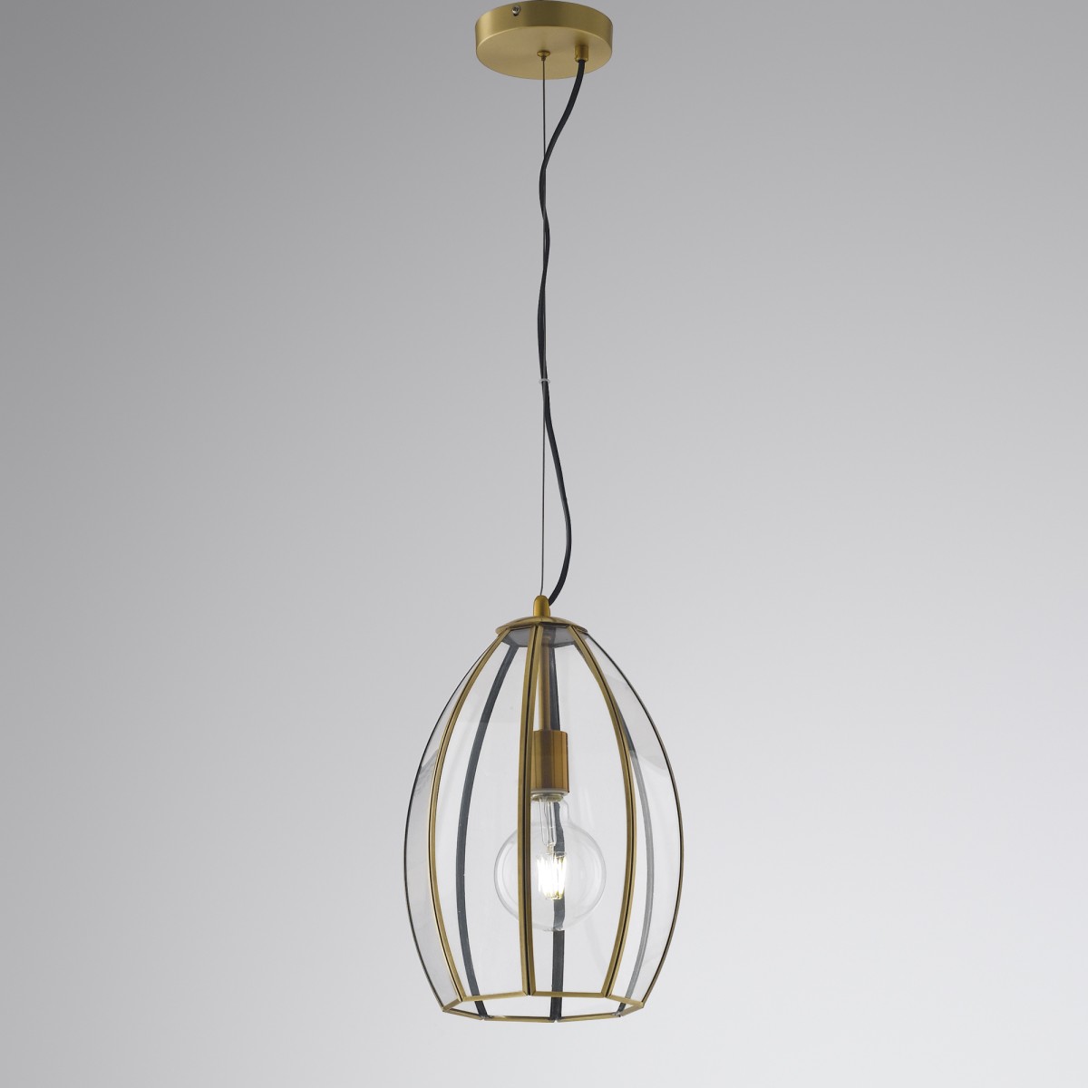 SOSPENSIONE CHESTER RASPARENTE/OTTONE 1XE27 23X23X130CM