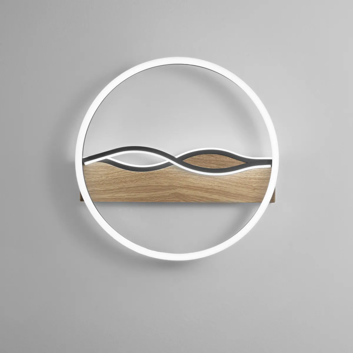 PLAFONIERA LED HAWAII TONDA NERA/LEGNO 36W 4605LM CCT 40X6,8CM