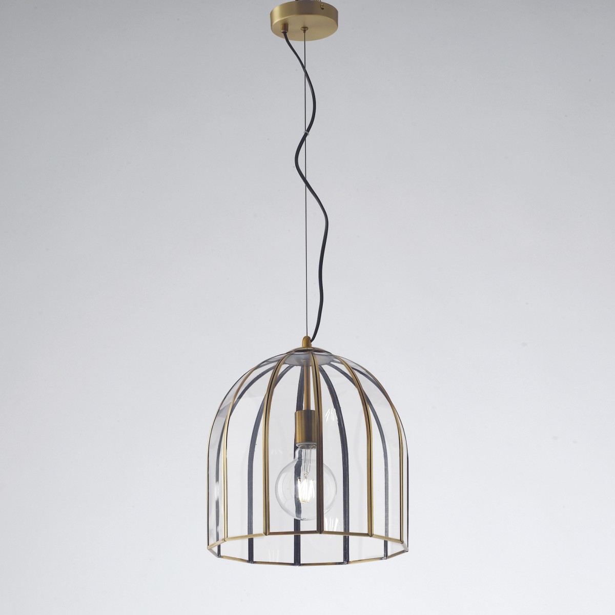 SOSPENSIONE CHESTER TRASPARENTE/OTTONE 1XE27 30X30X127CM