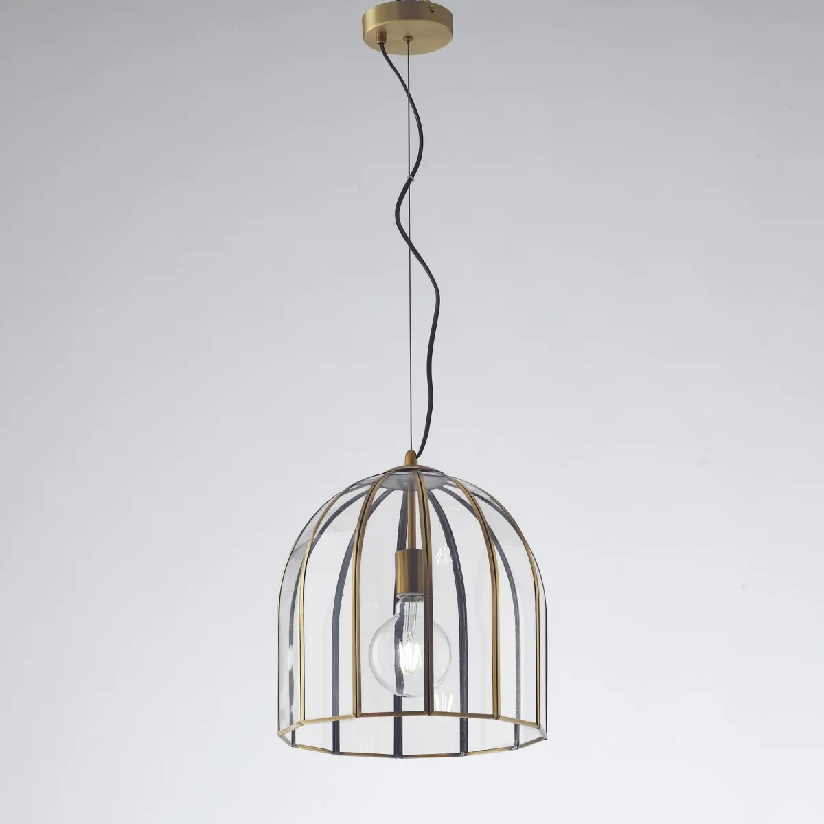 SOSPENSIONE CHESTER TRASPARENTE/OTTONE 1XE27 30X30X127CM