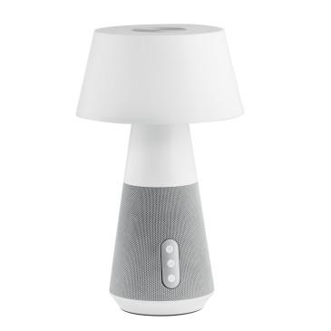 Wiederaufladbare LED-Lampe, leise, grau, 4,5 W, 300 lm, dimmbar, mit Bluetooth-Lautsprecher, 17 x 17 x 29 cm