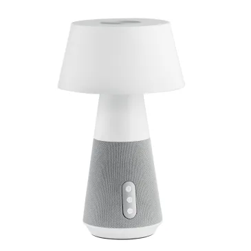 Wiederaufladbare LED-Lampe, leise, grau, 4,5 W, 300 lm, dimmbar, mit Bluetooth-Lautsprecher, 17 x 17 x 29 cm