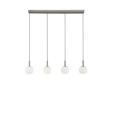 ERIS Hängeleuchte, weiß und braun, vier Leuchten, aus Aluminium und Glas, 4 x E14, 114 x 16 x 150 cm