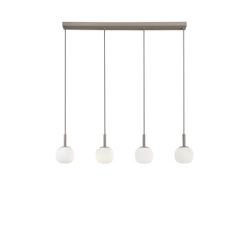 Suspension ERIS blanche et marron à quatre ampoules en aluminium et verre, 4 x E14, 114 x 16 x 150 cm