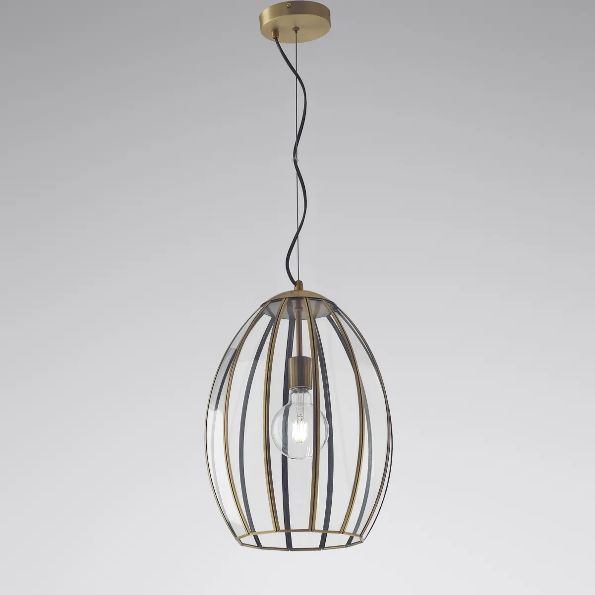 SOSPENSIONE CHESTER RASPARENTE/OTTONE 1XE27 30X30X137CM