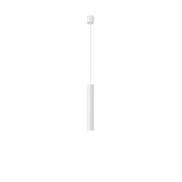 Suspension Lord White en acier et aluminium, 1 ampoule GU10, 25 W, dimensions : 10 x 10 x 240 cm.