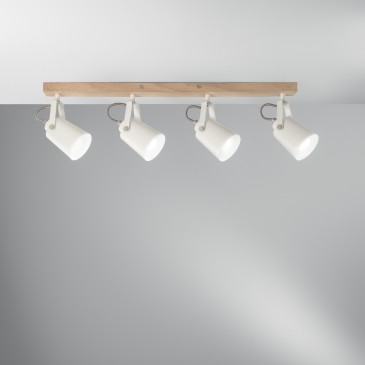 Moderne Wandleuchte 4xE14 in Weiß und Holzoptik | Mondialshop