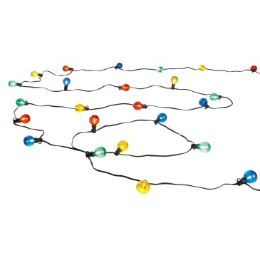 Elektrische Lichterkette „Picknick“, schwarz, 25 x E12, 0,3 W, rotes, gelbes, grünes und blaues Licht, Schutzart IP44, 762 cm