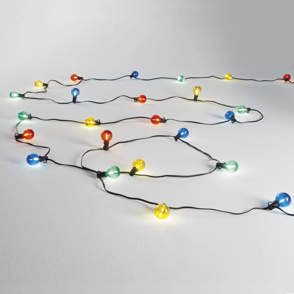 STRINGA ELETTRIFICATA PICNIC NERA 25XE12 0,3W LUCE ROSSA,GIALLA,VERDE E BLU IP44 762CM