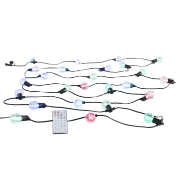 Guirlande lumineuse LED noire pour pique-nique, 12 ampoules E12, 10 W, RGB, IP44, télécommande incluse, 730 cm
