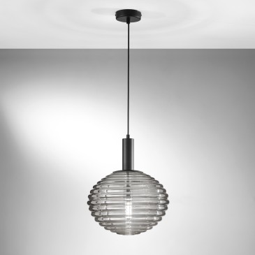 Suspension à ondulations noires 1XE27 32X32X150CM