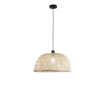 Suspension en métal et bambou + ampoule E27 40 W en bambou. Dimensions : diamètre 48 cm x hauteur 22 cm. Structure : diamètre 48