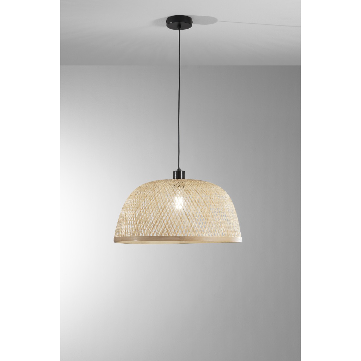 Suspension en métal et bambou + ampoule E27 40 W en...