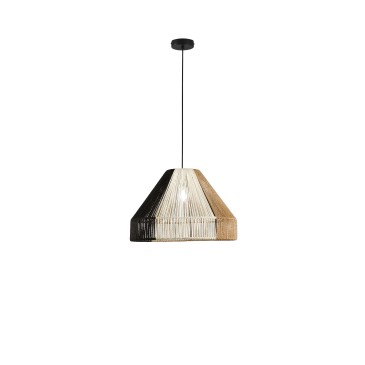 Kokosnuss-Hängeleuchte, schwarz, braun und weiß, Metall, 1 x E27, 40 W, Lampengröße: Durchmesser 45 x Höhe 30 cm, Gestell: 45 x 