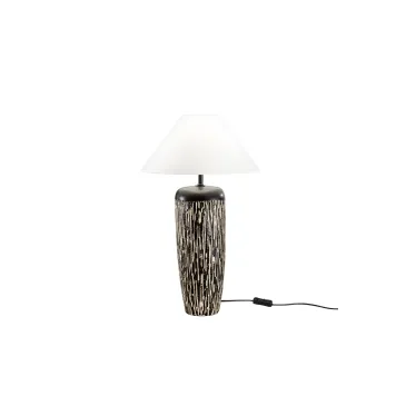 Lampe en céramique marron et blanche Savana, douille E27, structure Ø 35 x 58,8 cm, abat-jour Ø 35 x 16 cm