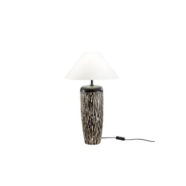 SAVANA BRAUN-WEISSE KERAMIKLAMPE 1XE27 GESTELL D35X58,8CM LAMPENSCHIRM D35X16CM