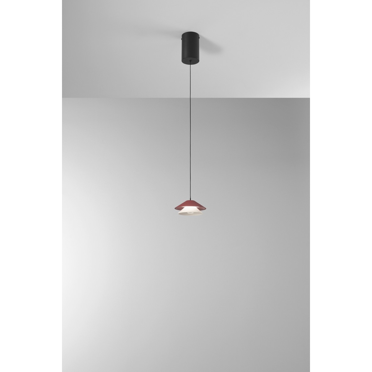Suspension LED ATREO rouge et beige en métal et aluminium...