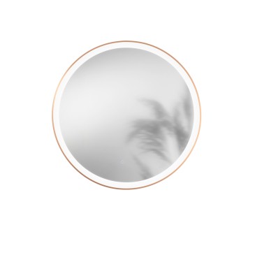 Specchio ORONERO tondo con illuminazione a LED, CCT, pulsante touch, pellicola antideflagrante, 80 cm, oro