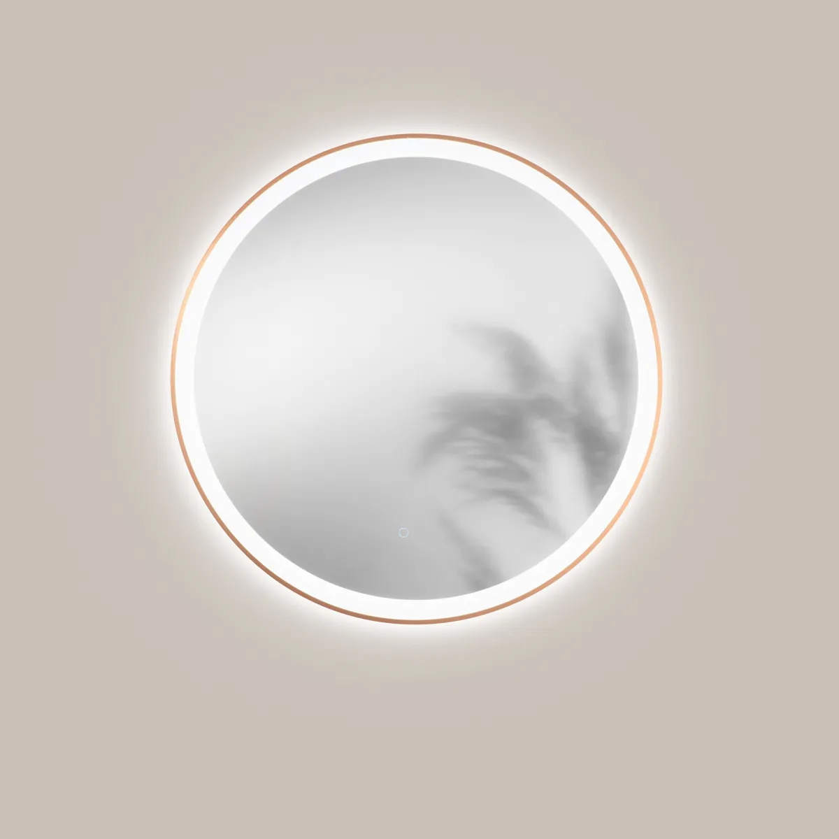 Specchio ORONERO tondo con illuminazione a LED, CCT, pulsante touch, pellicola antideflagrante, 80 cm, oro