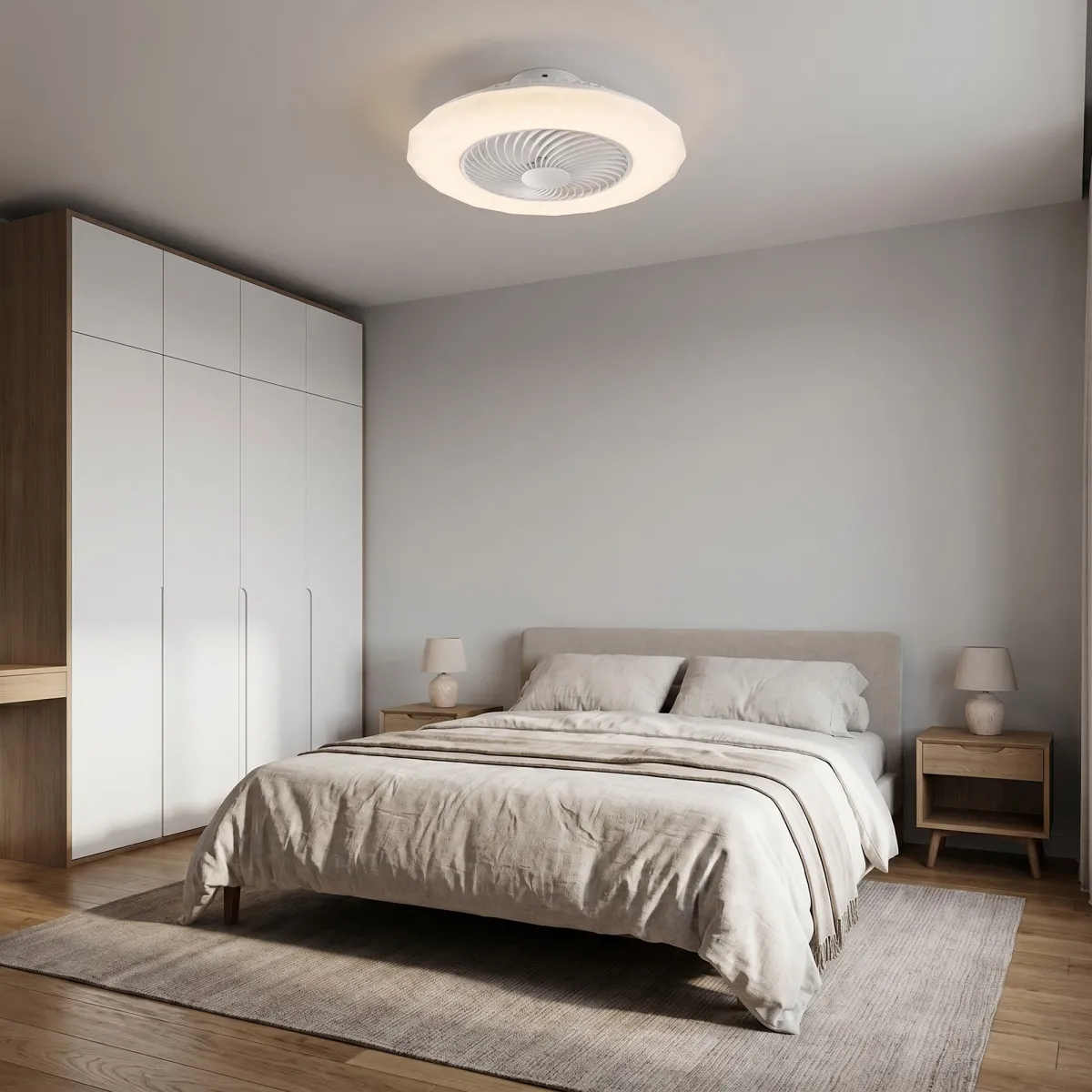 Ambientazione plafoniera led bianca con ventilatore integrato
