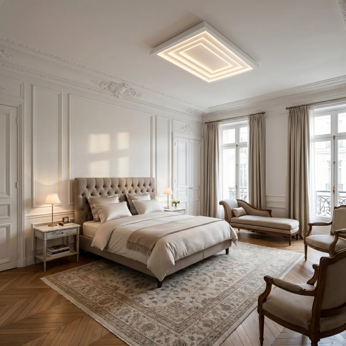 Ambientazione plafoniera LED moderna con diffusore in alluminio bianco