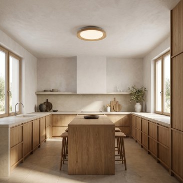 Plafonnier LED 35 W blanc et bois | MondialShop