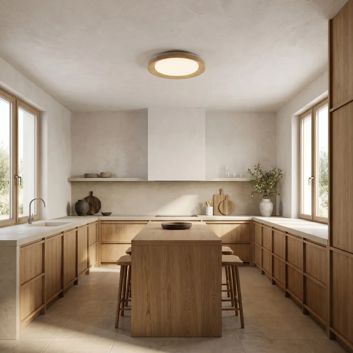 Plafonnier LED 35 W blanc et bois | MondialShop