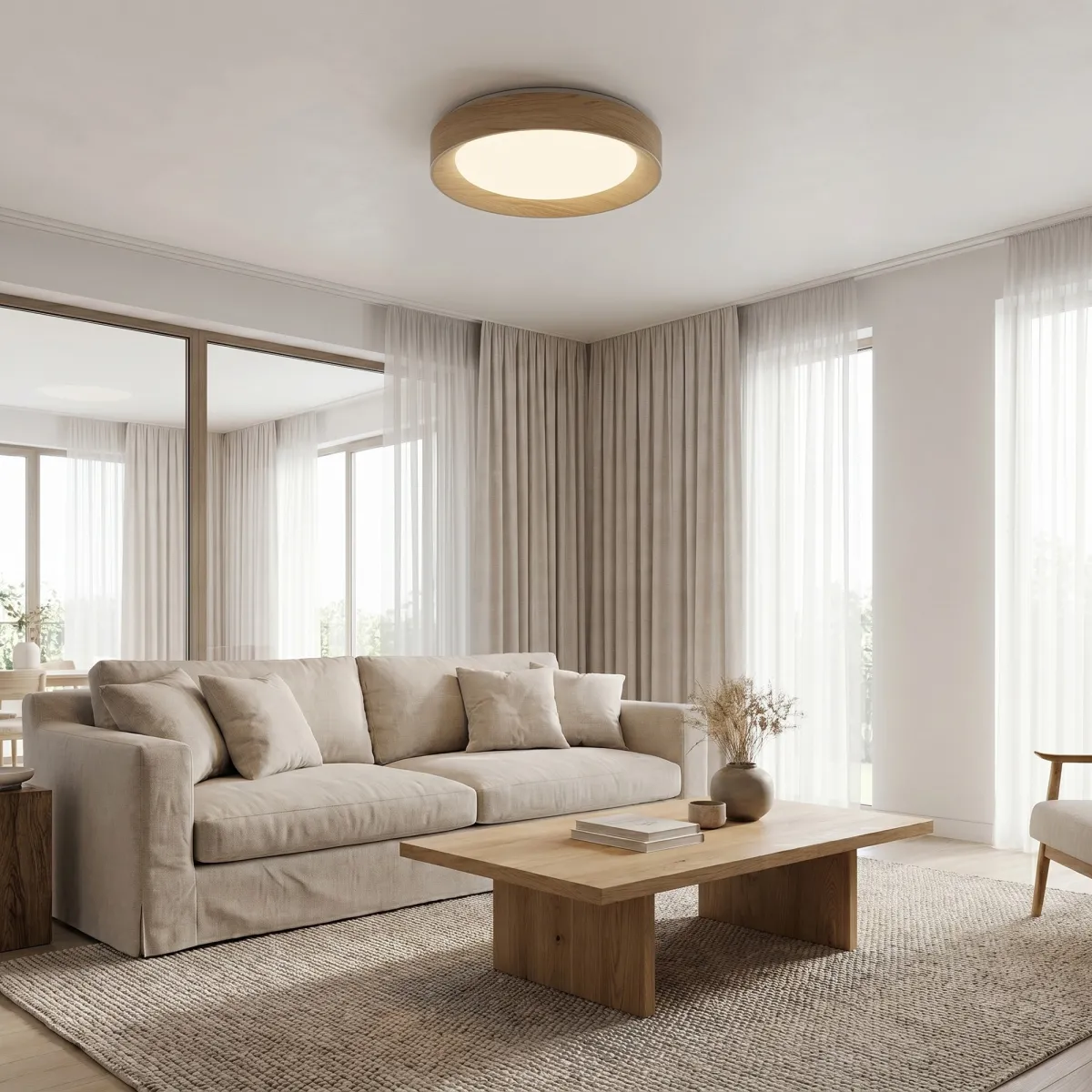 Plafoniera LED 35W Bianco e Legno | MondialShop