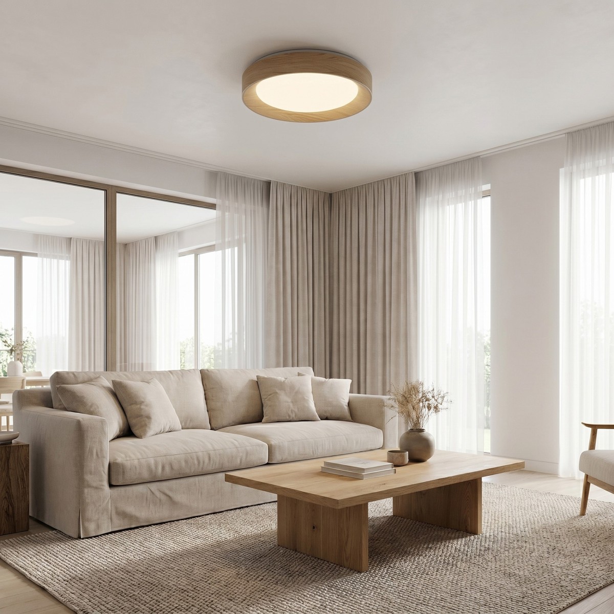 Plafonnier LED 35 W blanc et bois | MondialShop