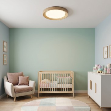 Plafoniera LED moderna da soffitto bianca in simil legno 35W