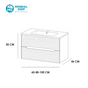 Meuble de salle de bain suspendu en chêne cannelé avec miroir et éclairage assortis