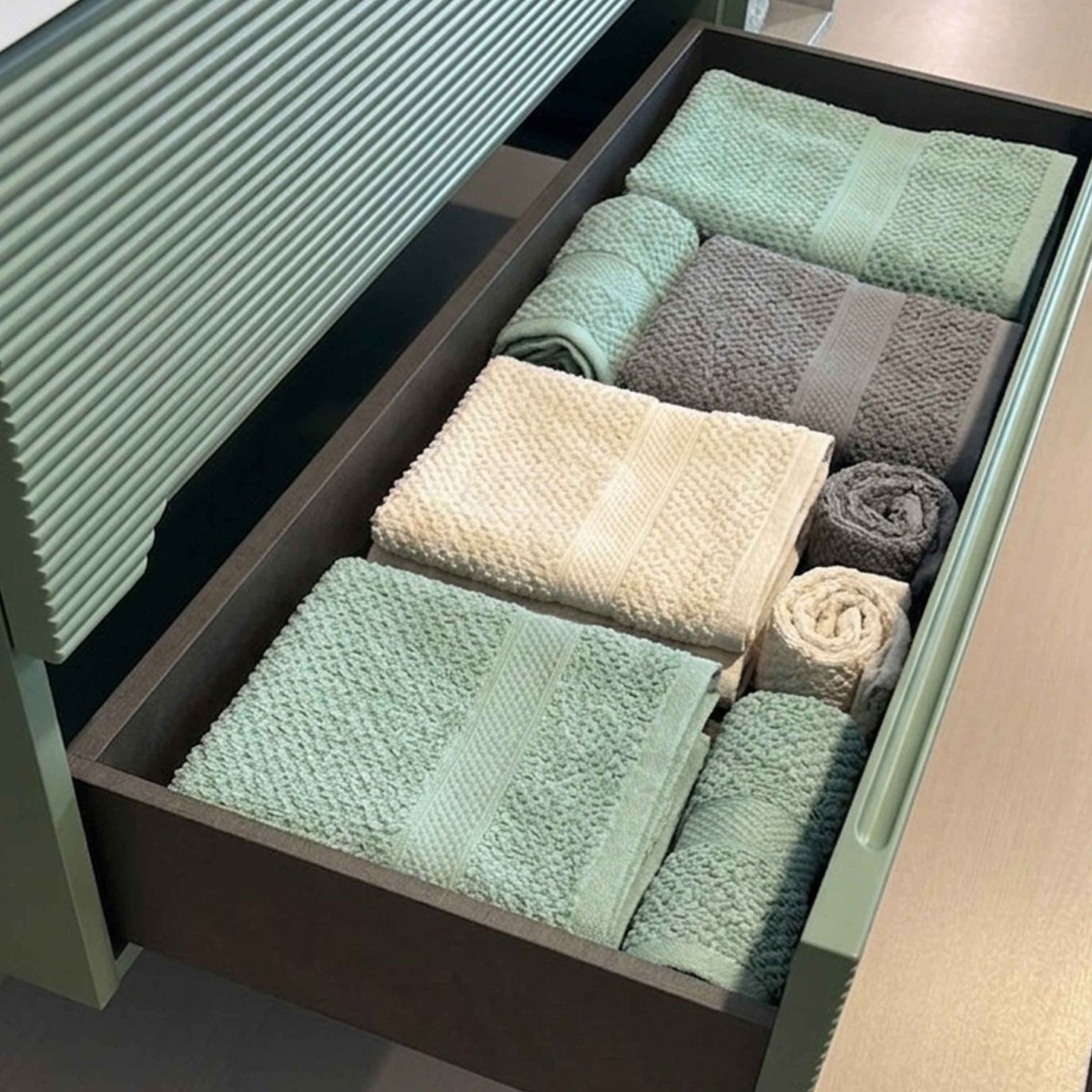 Meuble de salle de bain suspendu vert sauge avec finition...
