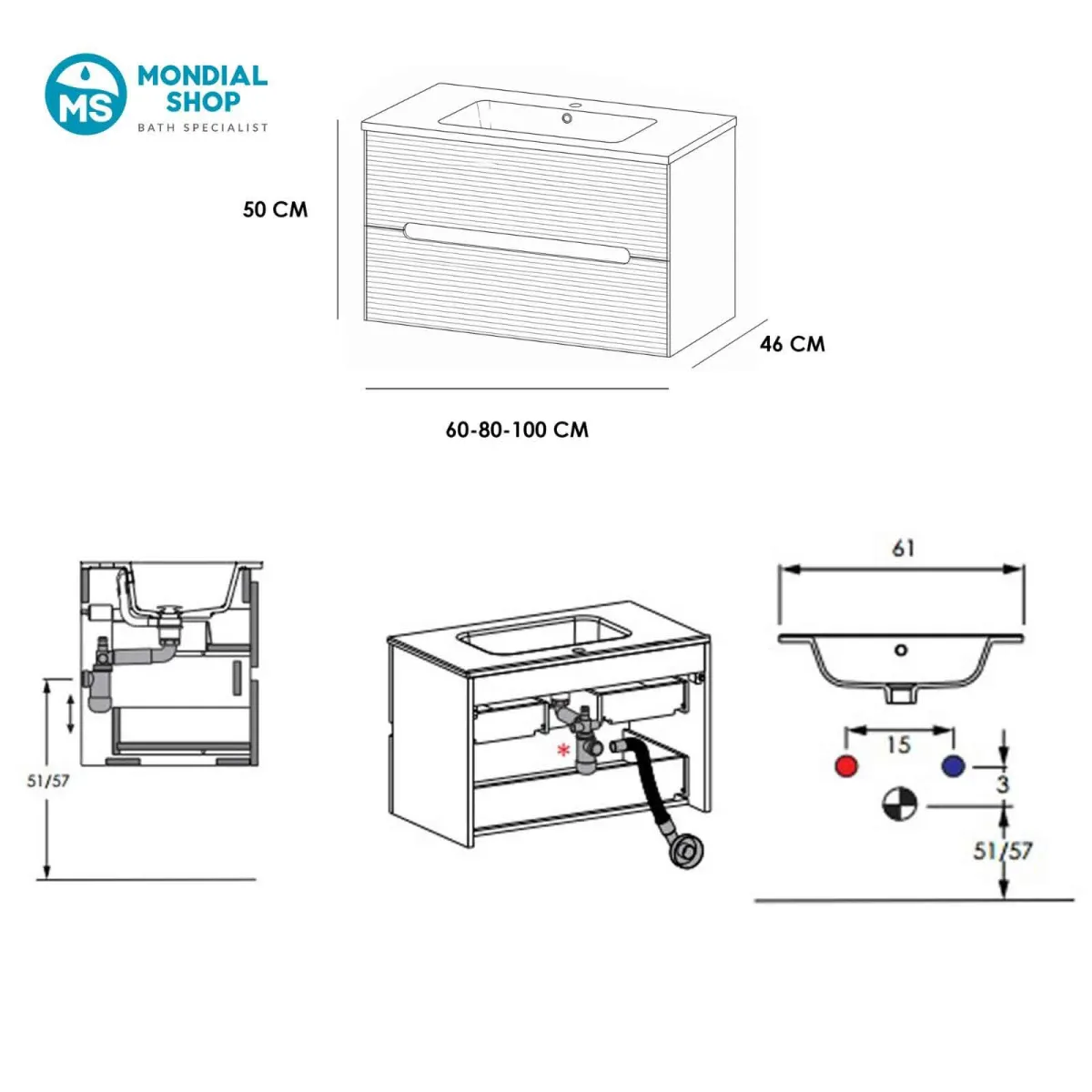 Wandhängender Badezimmerschrank aus geriffelter Eiche mit passendem Spiegel und Beleuchtung