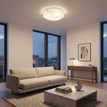 Plafonnier blanc avec décorations satinées et crochets chromés 3XE27