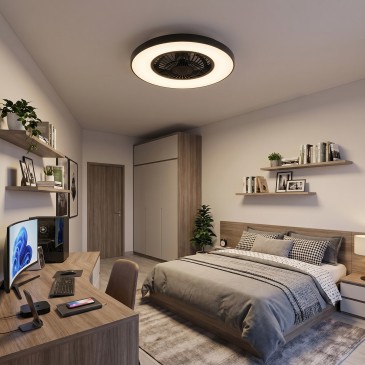 Plafoniera LED bianca o nera con ventilatore con telecomando RF incluso e speaker bluetooth