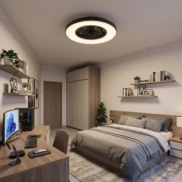 Plafoniera LED bianca o nera con ventilatore con telecomando RF incluso e speaker bluetooth