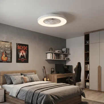 Plafoniera Bianca moderna con ventilatore integrato e speaker bluetooth