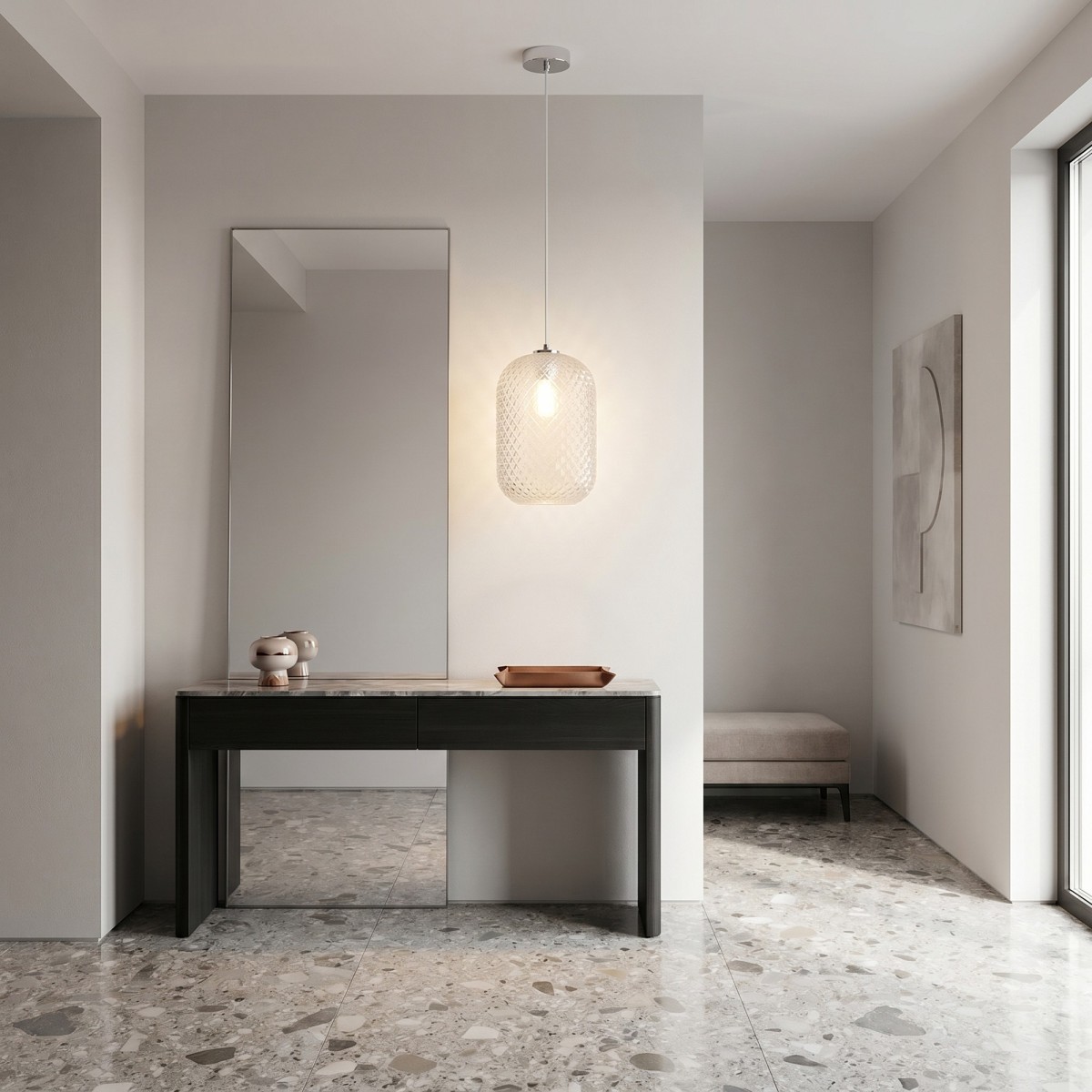 Lampadario moderno design ovale pulito color chiaro