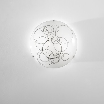 Plafonnier en verre blanc avec décorations noires | Mondialshop