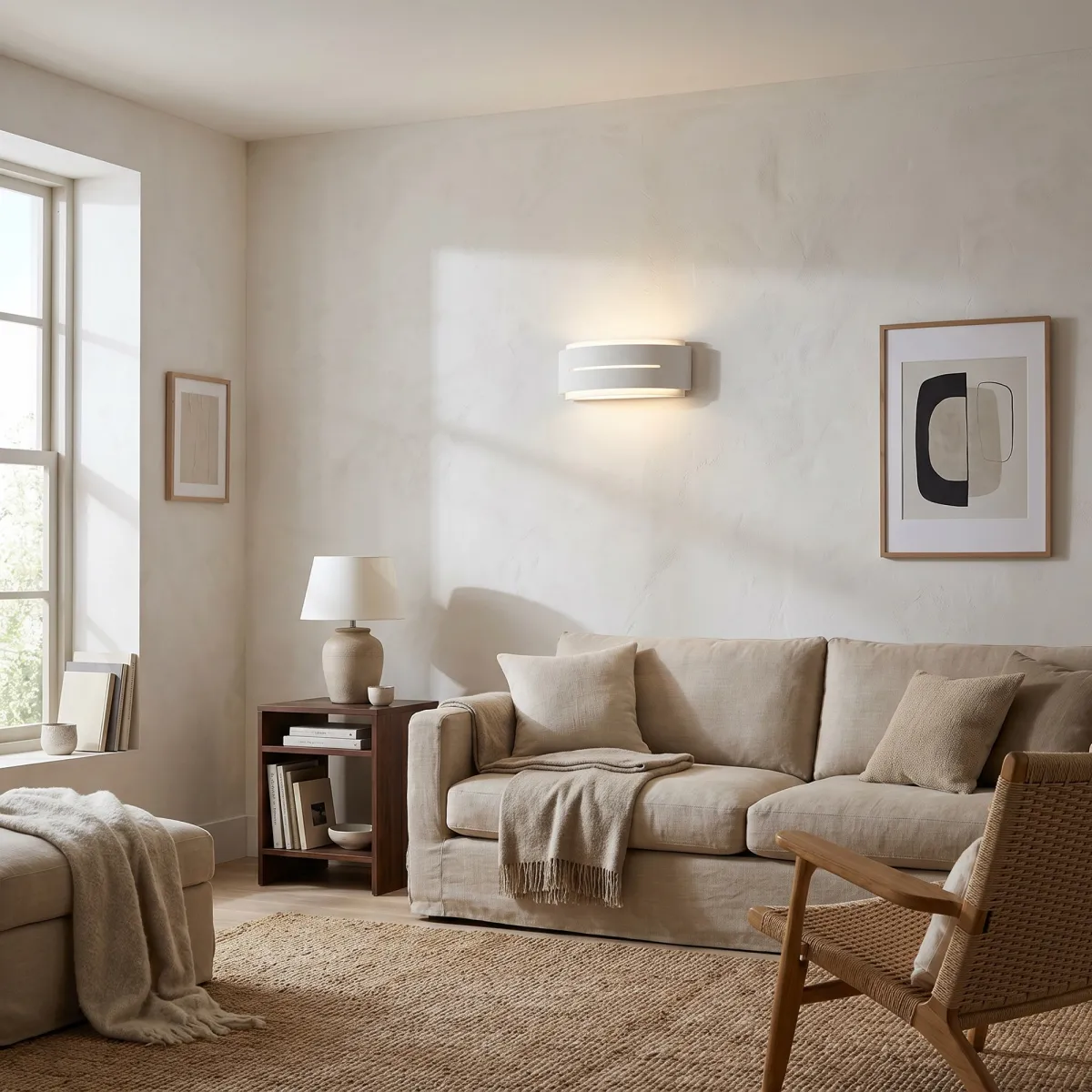 Überstreichbare weiße Gips-Wandleuchte, 2xE14 | Mondialshop